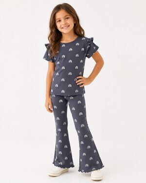 365 Kids Garanimals Girls 6 Rainbow Print Ruffle Tee Flare Pants 2-Piece Set
